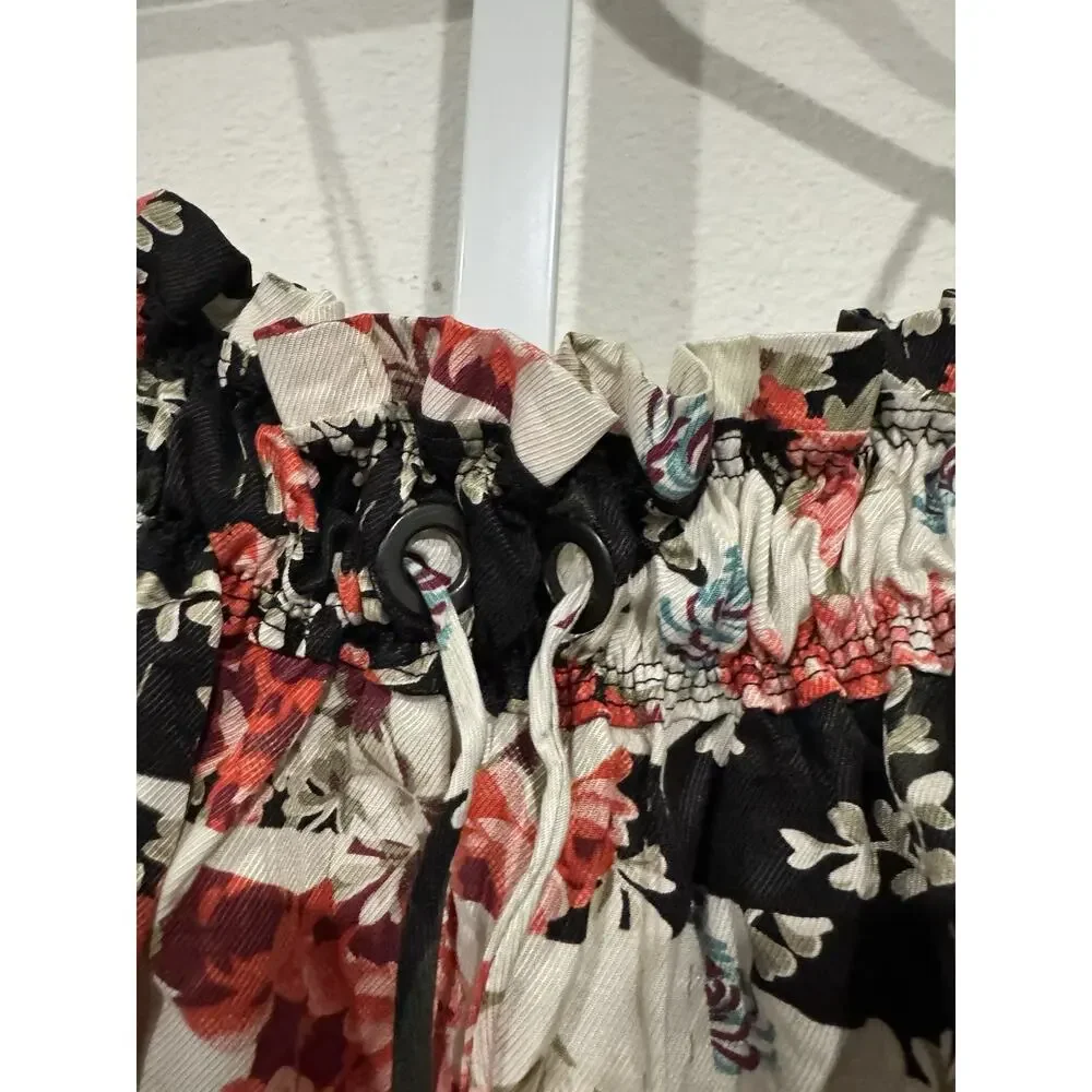 Rag and Bone Cropped Shirt Size XXS Black Pink Floral Speghetti Strap Halter Top